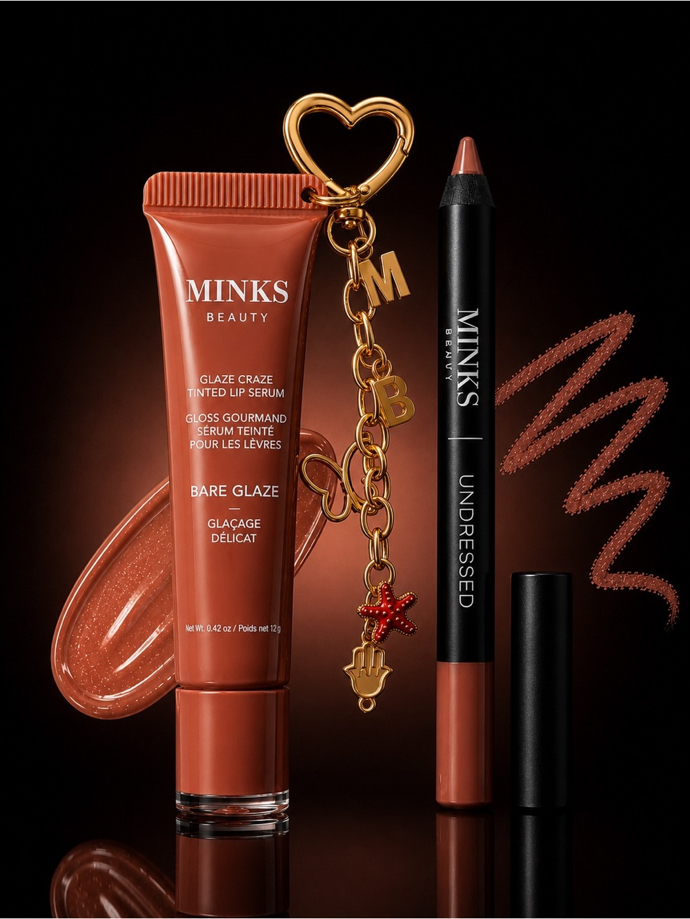 Bare Glaze Tinted Lip Serum & Undressed Lip Pencil — Terracotta Brown